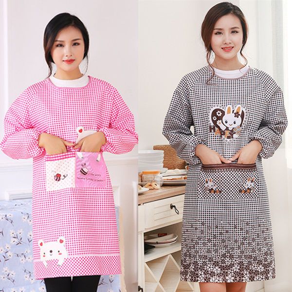 Korean Style Apron Women's Long Sleeve Anti-Fouling Oil-Proof Men's and Women's Overclothes Bib Waist Skirt Kitchen Cooking Mom Wear Work