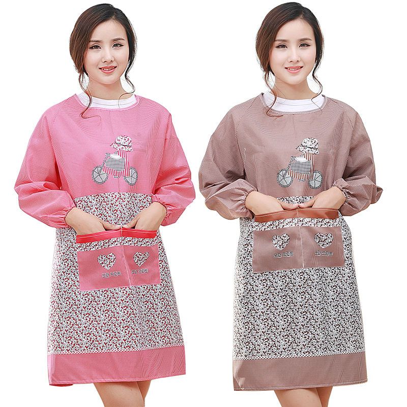 Korean Style Apron Women's Long Sleeve Anti-Fouling Oil-Proof Men's and Women's Overclothes Bib Waist Skirt Kitchen Cooking Mom Wear Work