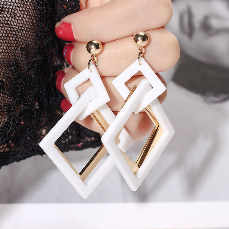 korean style european and american retro exaggerated acrylic earrings geometric rhombus long earrings fashionable temperamental all-match earrings for women