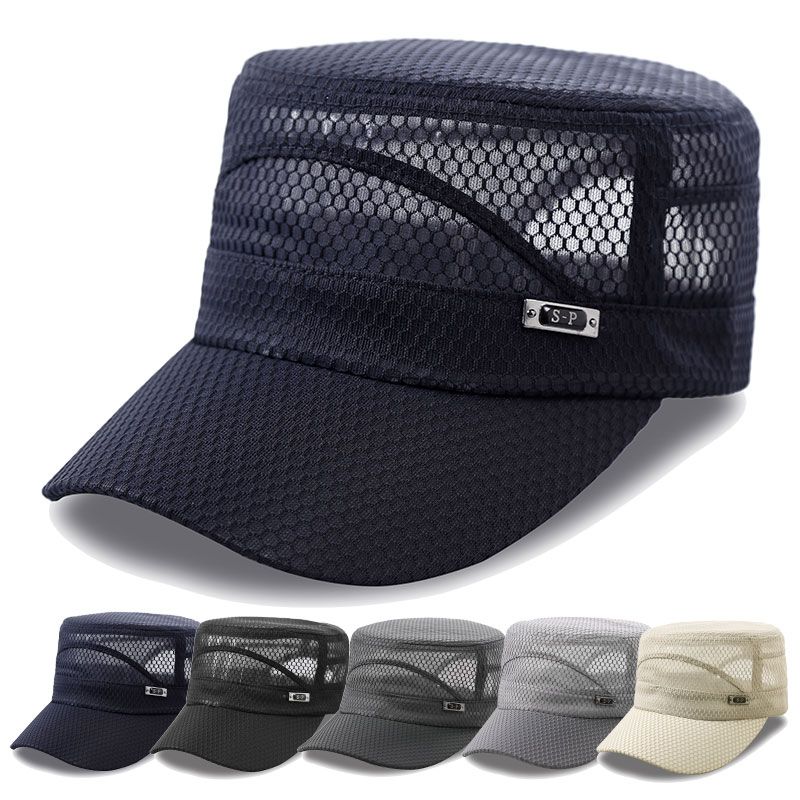 hat men‘s summer flat-top cap outdoor casual fishing hat sun protection sun hat breathable mesh middle-aged elderly hat