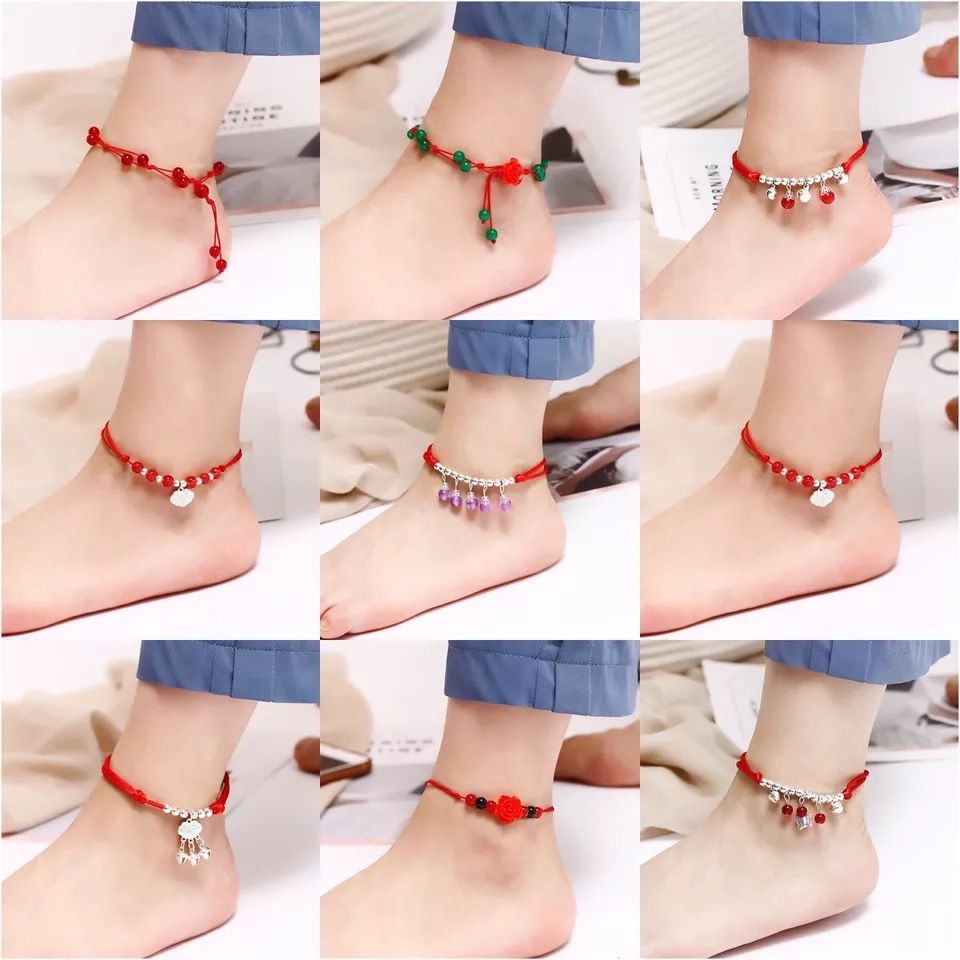 Buy One Get One Free Hand-Woven Student Minimalist Anklet Red Rope Birth Year Bell Agate Vintage Foot Bracelet Ornament