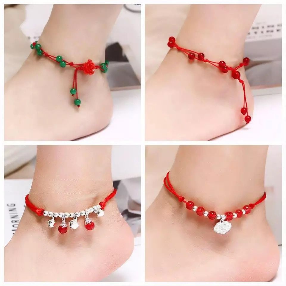 Buy One Get One Free Hand-Woven Student Minimalist Anklet Red Rope Birth Year Bell Agate Vintage Foot Bracelet Ornament