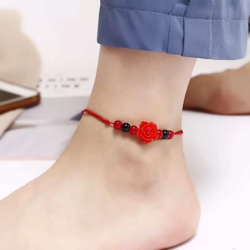 Buy One Get One Free Hand-Woven Student Minimalist Anklet Red Rope Birth Year Bell Agate Vintage Foot Bracelet Ornament