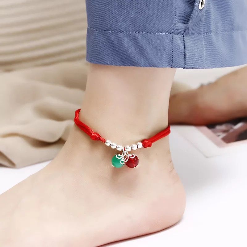 Buy One Get One Free Hand-Woven Student Minimalist Anklet Red Rope Birth Year Bell Agate Vintage Foot Bracelet Ornament