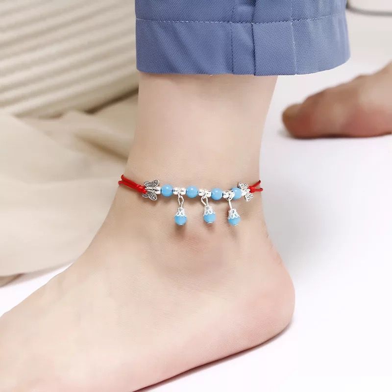 Buy One Get One Free Hand-Woven Student Minimalist Anklet Red Rope Birth Year Bell Agate Vintage Foot Bracelet Ornament