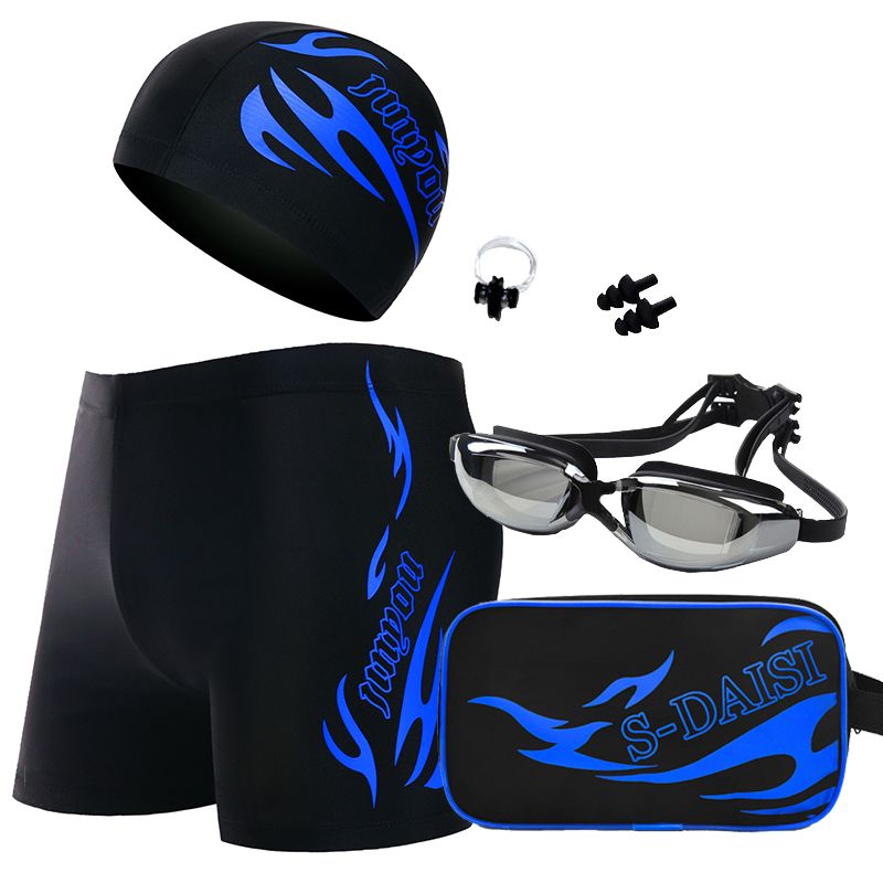 men‘s quick-drying plus size boxer swimming trunks five-piece suit myopia plain goggles swimming cap boys swimming equipment swimsuit