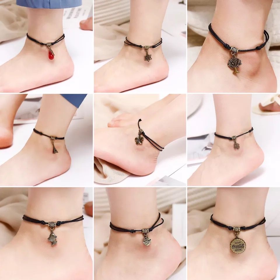 Buy One Get One Free Hand-Woven Student Minimalist Anklet Red Rope Birth Year Bell Agate Vintage Foot Bracelet Ornament