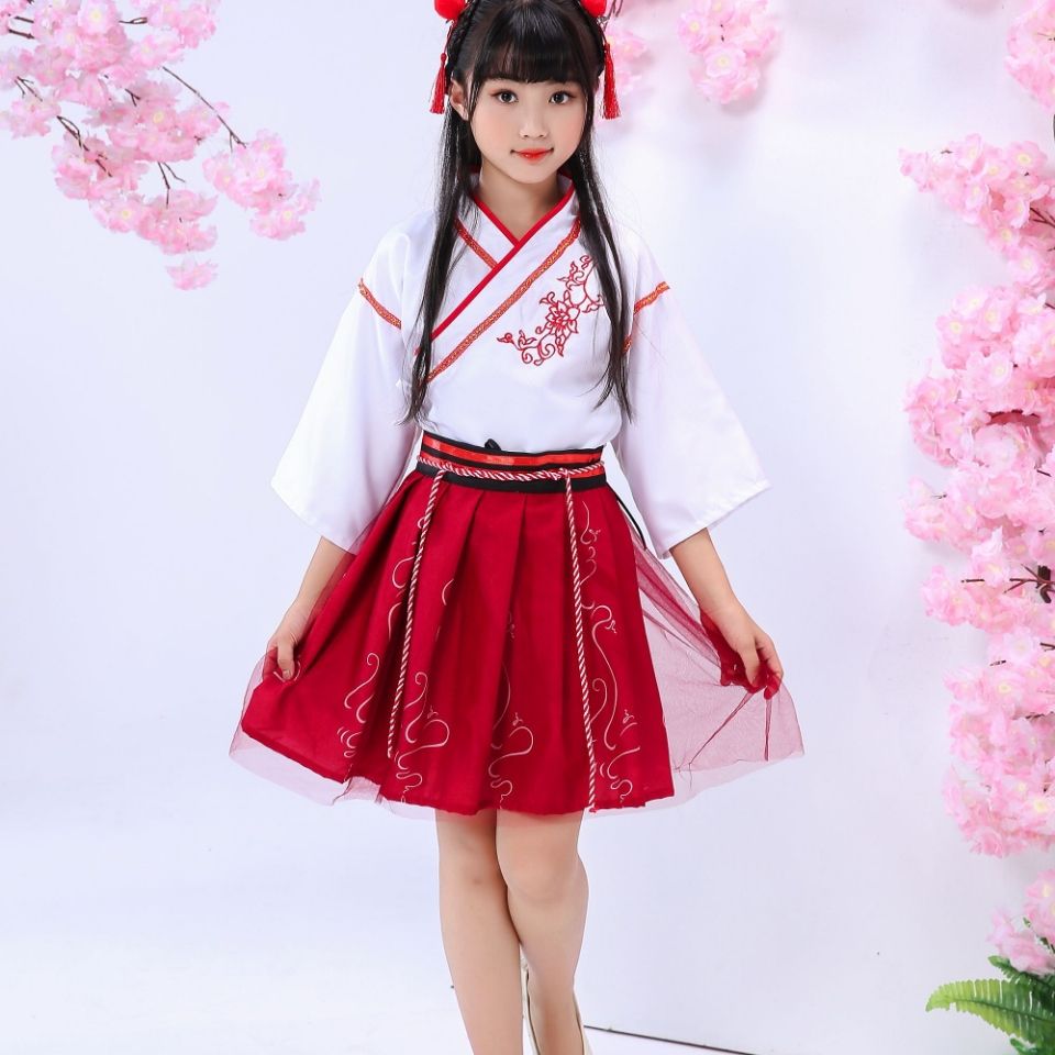 hanfu girls‘ summer clothes chinese style the big kids ancient clothes super fairy dress tang suit little girl summer ancient style jacket and dress