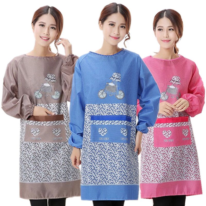 Korean Style Apron Women's Long Sleeve Anti-Fouling Oil-Proof Men's and Women's Overclothes Bib Waist Skirt Kitchen Cooking Mom Wear Work