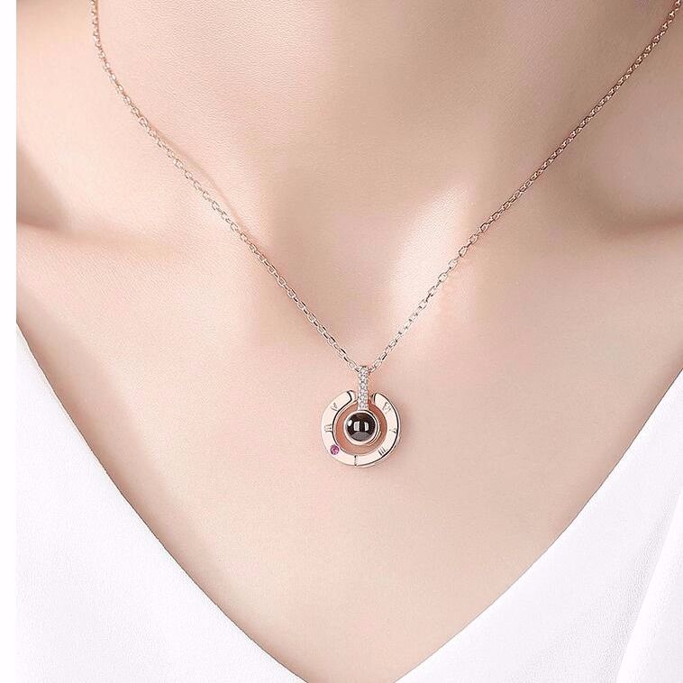 925 Silver Projection 100 Languages I Love You Necklace Female Online Influencer Tiktok Same Confession Couple Meaning Gift