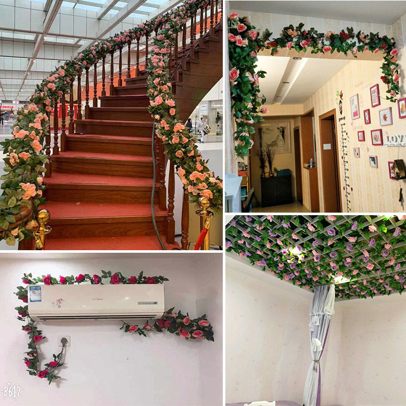 Simulation HANAFUJI Fake Flower Rattan HANAFUJI Roses HANAFUJI Wedding Celebration Decoration Pipe Ceiling Living Room Decorative Flower Vine HANAFUJI Wall Hanging Vine