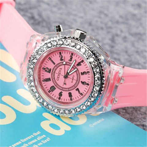 Candy Cat Luminous Glow Personalized Rhinestone Led Korean Trendy Fashionable Man Female Student Couple Jelly Quartz Watch