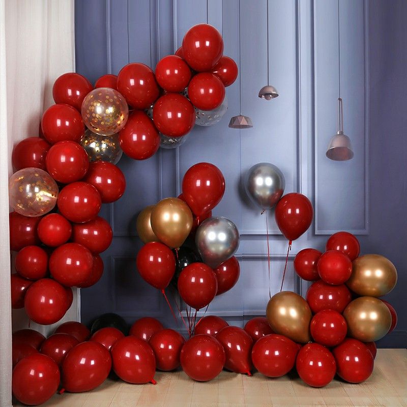 [Double Layer] 10-Inch round Gem Red Balloon Romantic Wedding Scene Decorations Wedding Room Decoration Party