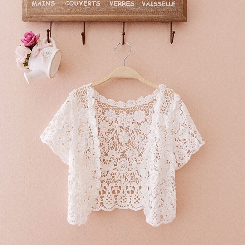 Lace Small Cape Coat Short Summer Outerwear Thin Cardigan Sun Protection Clothing for Women Versatile Cover-up Sling Dress