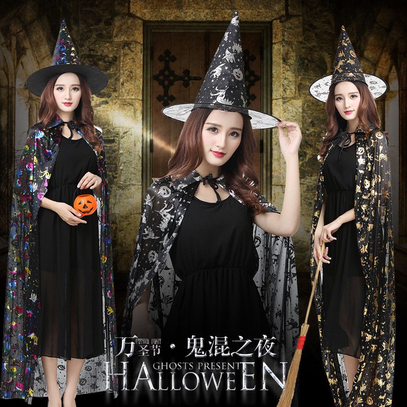 halloween costume adult witch cloak men‘s golden cloak costume masquerade witch clothes props dress