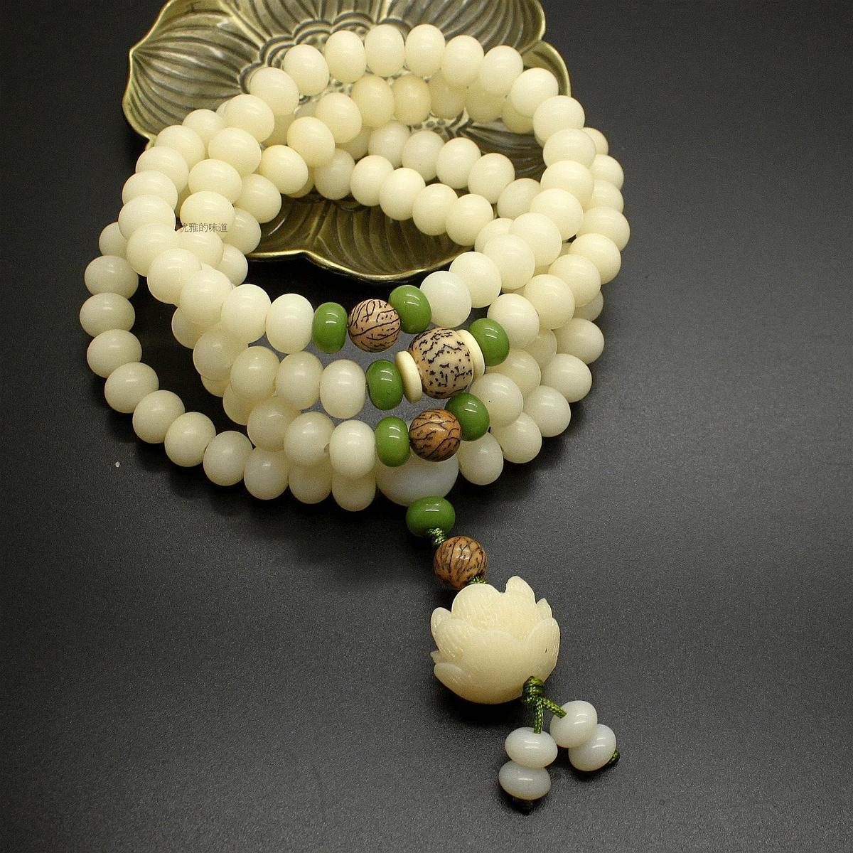 natural white jade bodhi bracelet 108 bodhi seed beads bracelet men and women all-matching necklace long and simple crafts