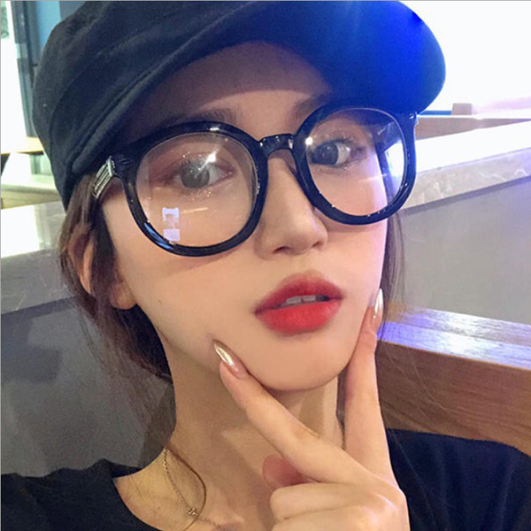 Black Rough Frame Plain Korean Style Female Student Plain Myopic Glasses TikTok Same Style Large Frame Slim Look Ins Glasses Female