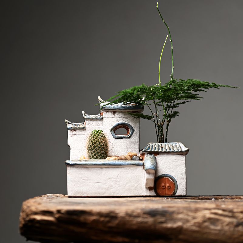 Asparagus Fern Succulent Flower Pot Ceramic Zen House Home Decoration Decoration Living Room Creative Micro Landscape Plant Pot