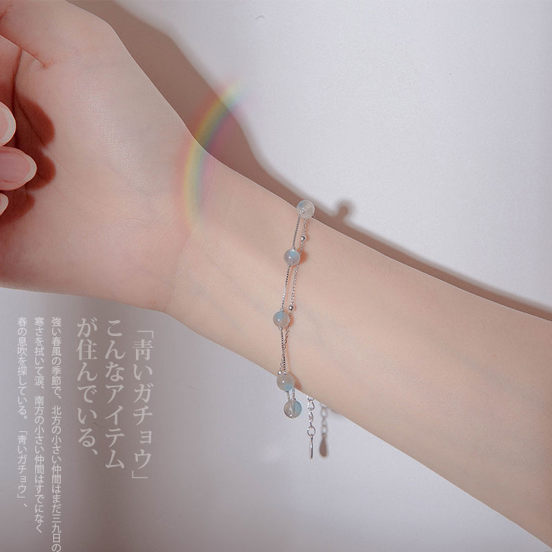 moonstone bracelet women‘s sterling silver student minimalist moonlight forest bracelet ins special-interest design mori style silver bracelet women