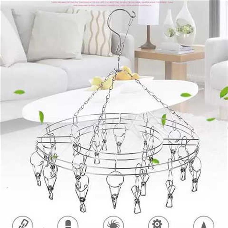 Stainless Steel Clothes Hanger Windproof Clothes Hanger Multi-Functional Multi-Clip Inner Hanger Socks Clip Baby Hook Clothes Hanger