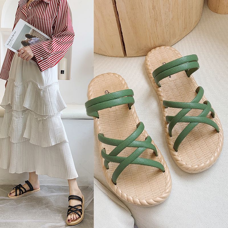 women‘s outdoor sandals new summer fashion all-match flat korean style two-way online celebrity roman sandals platform beach women