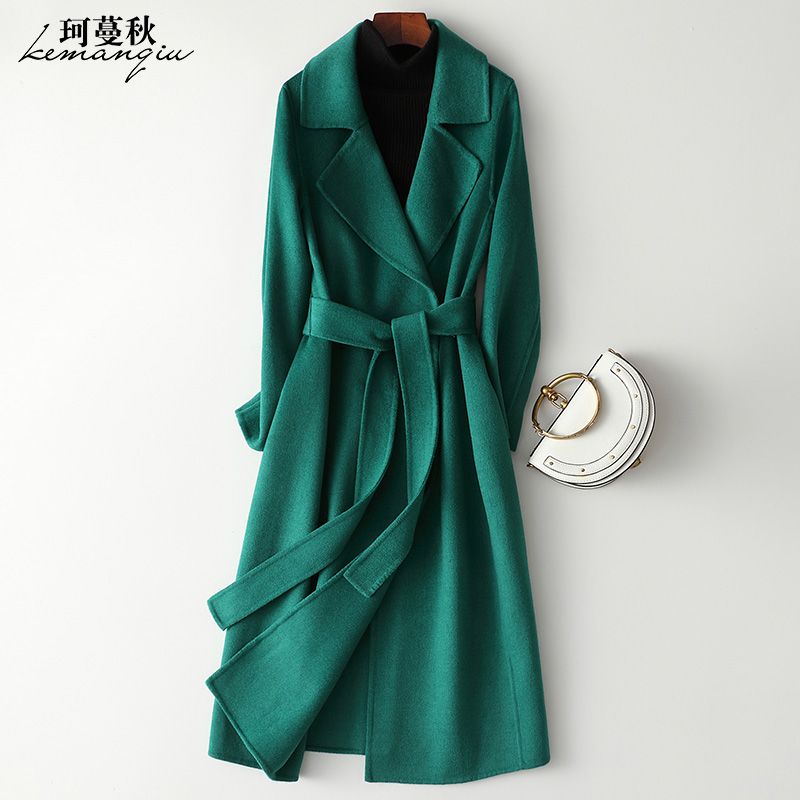 ke manqiu handmade wool overcoat women‘s mid-length 2024 new hepburn style woolen coat for women