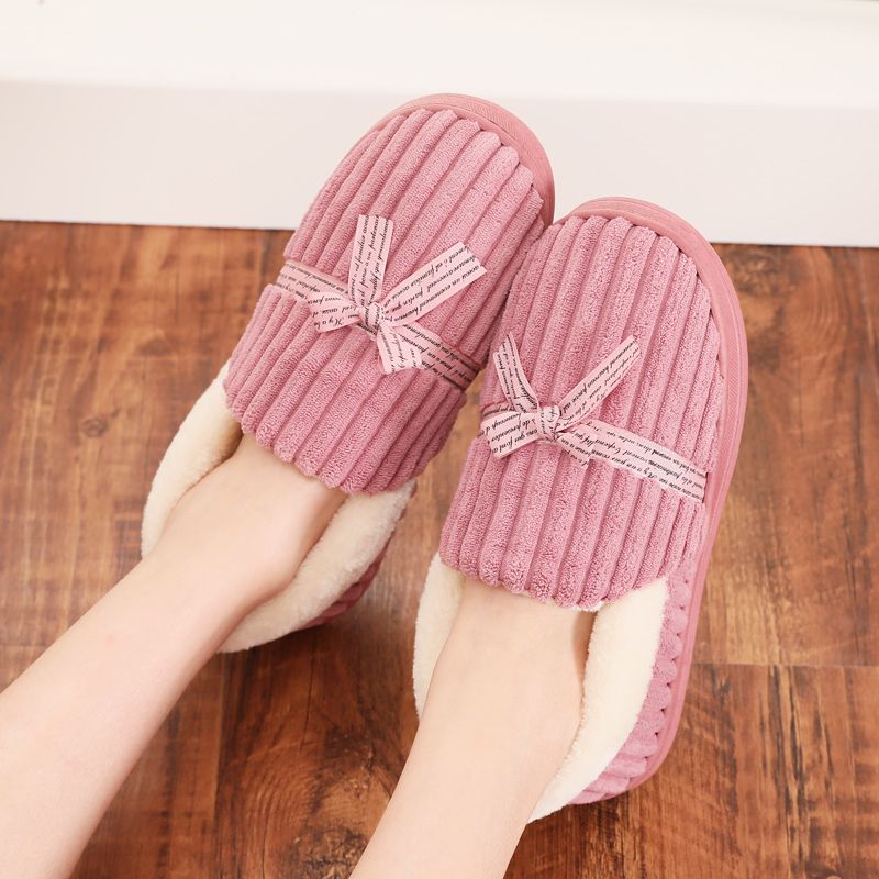 autumn and winter warm home heel wrap platform type non-slip indoor cotton slippers women‘s fur confinement shoes students‘ cotton shoes fleece-lined