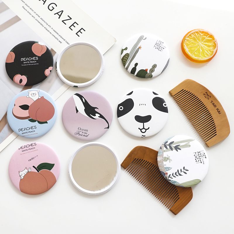 Paipai Niu Creative Mirror and Comb Set Portable Single-Sided Small round Mirror Comb Set Factory Direct Sales Cosmetic Mirror