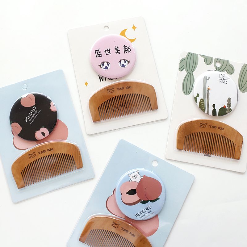 Paipai Niu Creative Mirror and Comb Set Portable Single-Sided Small round Mirror Comb Set Factory Direct Sales Cosmetic Mirror