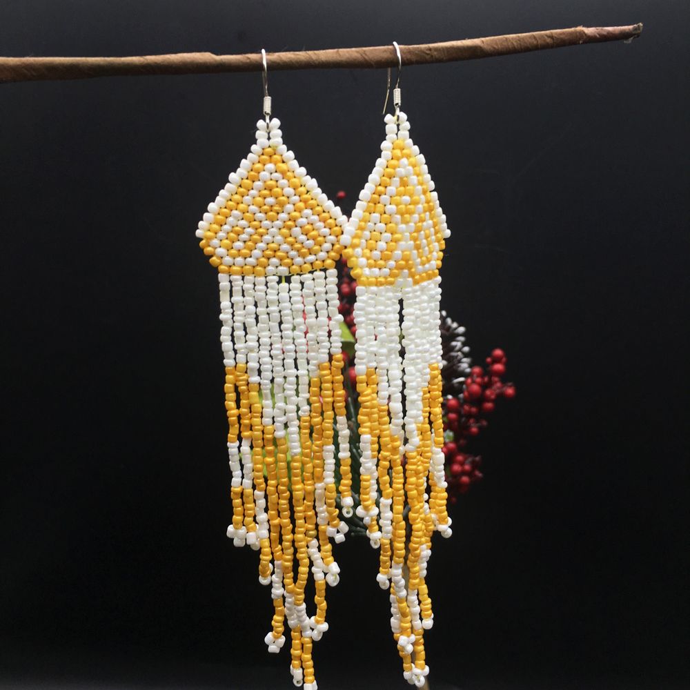 Original Handmade Ethnic Style Jewelry Beaded Bohemian Earrings Vintage Pattern Bead Long Tassel Earrings for Women
