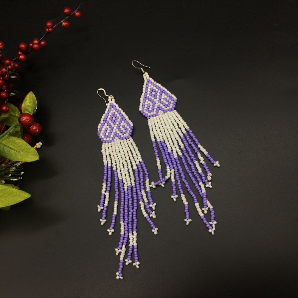 Original Handmade Ethnic Style Jewelry Beaded Bohemian Earrings Vintage Pattern Bead Long Tassel Earrings for Women