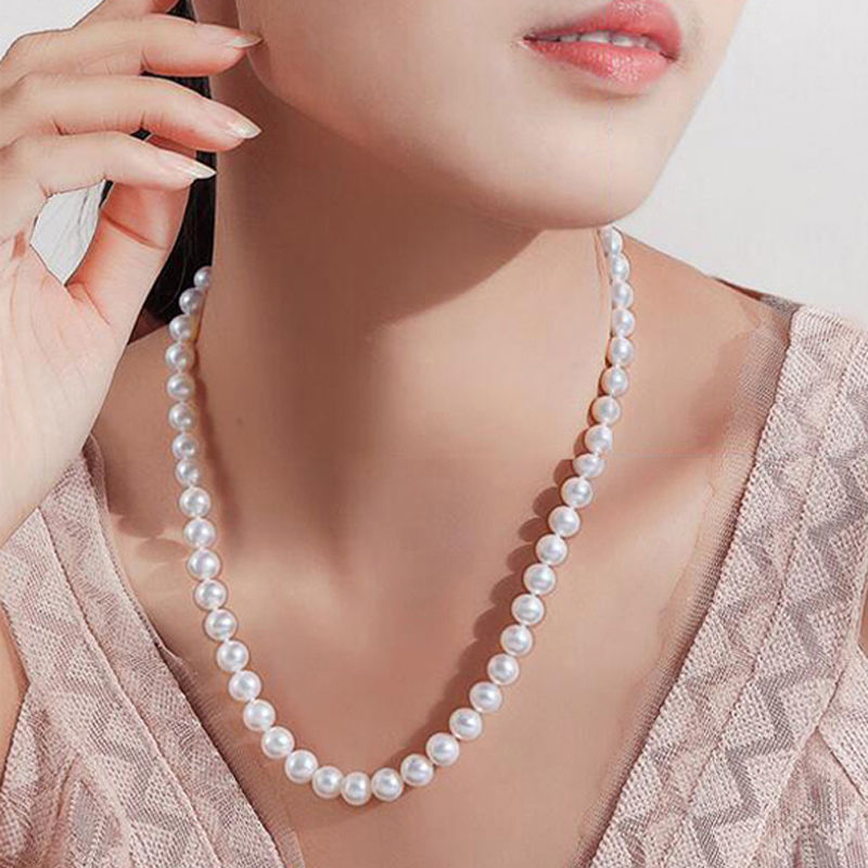 round Pearl Necklace Glass Sweater Necklace Korean Style Clavicle Necklace Imitation Pearl Female Cheongsam Jewelry for Mother