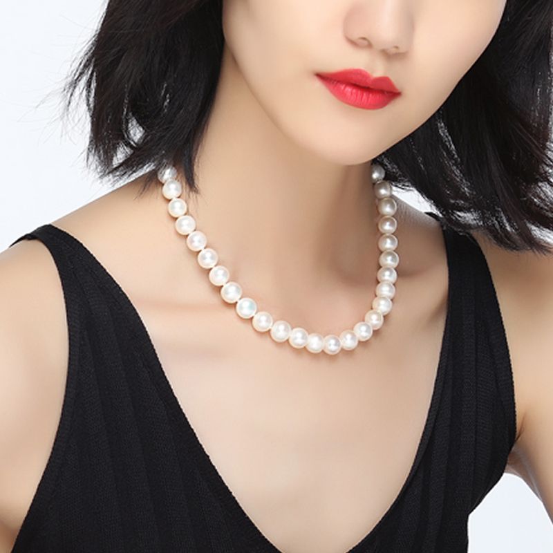 round Pearl Necklace Glass Sweater Necklace Korean Style Clavicle Necklace Imitation Pearl Female Cheongsam Jewelry for Mother