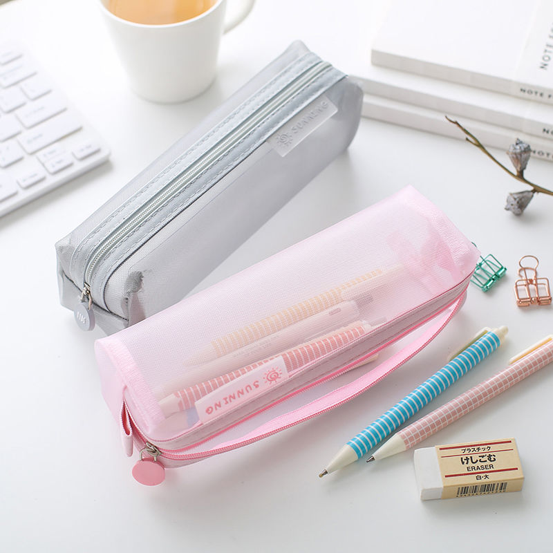 Korean Simple Pencil Case Female Ins Transparent Mesh Mesh Exam Pencil Bag Male Large Capacity Stationery Bag Stationery Box