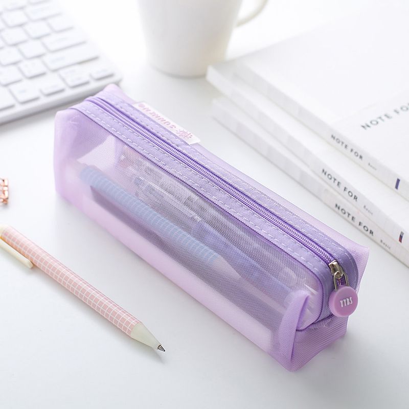 Korean Simple Pencil Case Female Ins Transparent Mesh Mesh Exam Pencil Bag Male Large Capacity Stationery Bag Stationery Box