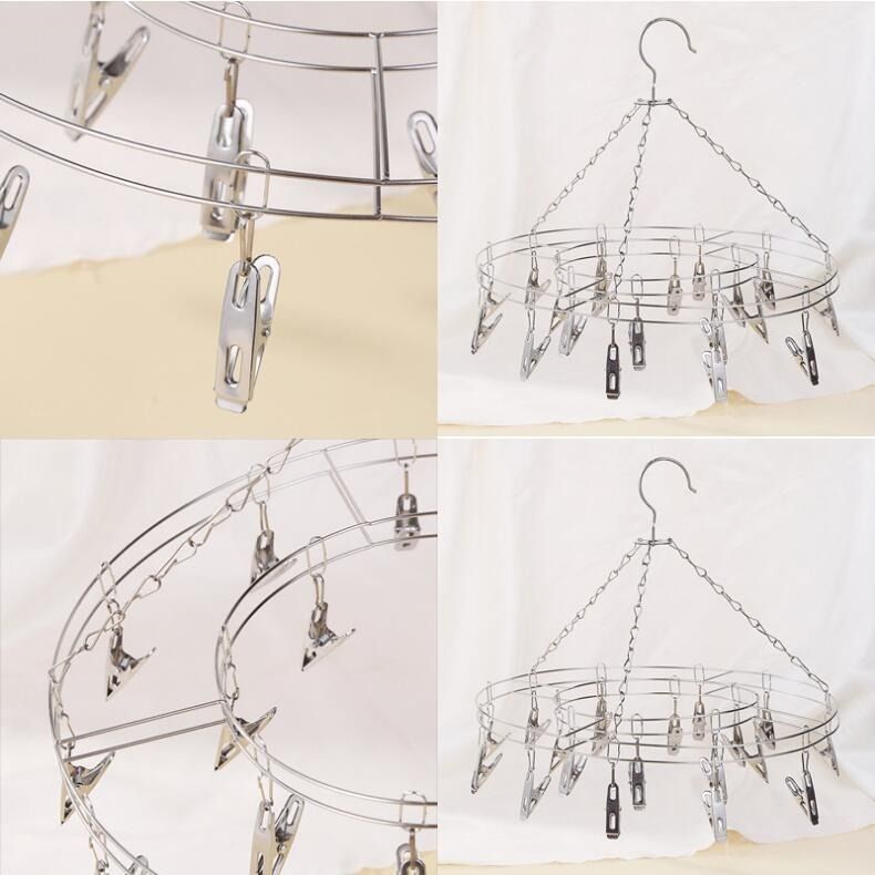 Stainless Steel Windproof Socks Rack Socks Multi-Clip Drying Rack 15 Clips 20 Clips round Dormitory Fantastic Clothes Hanger