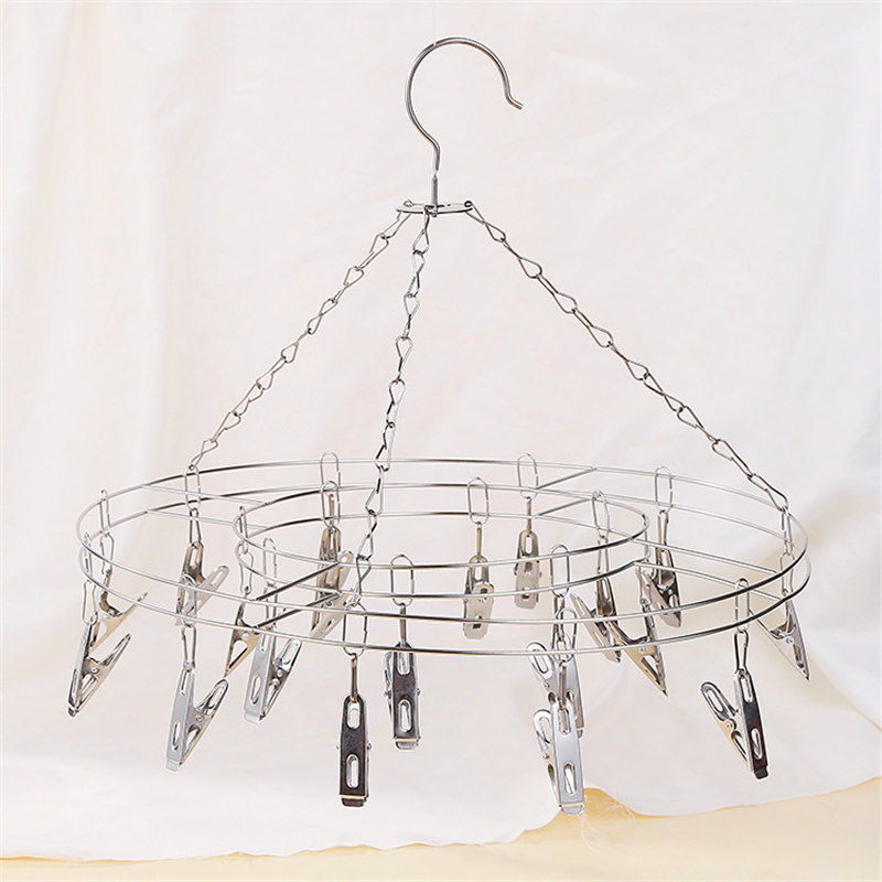 Stainless Steel Windproof Socks Rack Socks Multi-Clip Drying Rack 15 Clips 20 Clips round Dormitory Fantastic Clothes Hanger