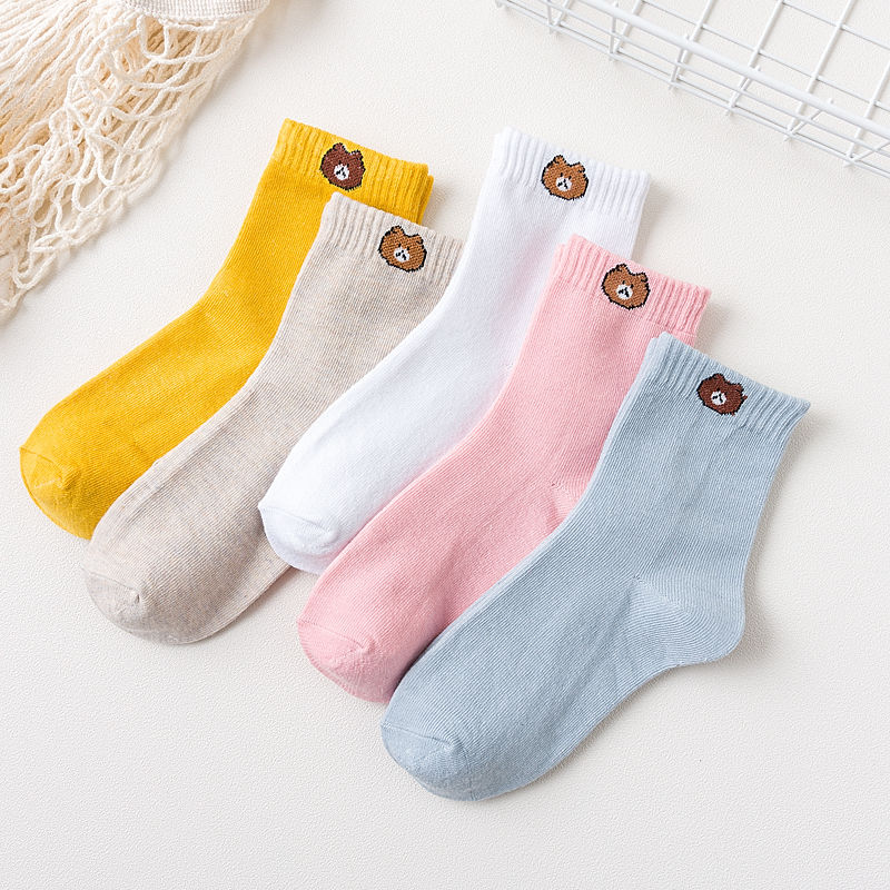 socks women‘s mid tube stockings female summer and autumn thin cute cartoon bear japanese lady student long socks summer socks