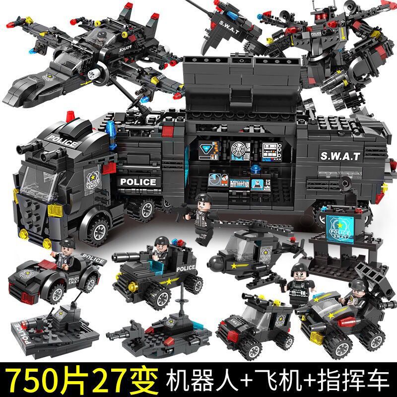 Compatible with Lego Building Blocks Boys City Assembled Military Children's Educational Brain Toy Model Police Car Tank