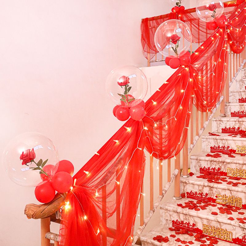 Wedding Stair Handrail Decoration Wedding Room Layout Suit Creative Romantic Voile Balloon Latte Art Scene Wedding Supplies