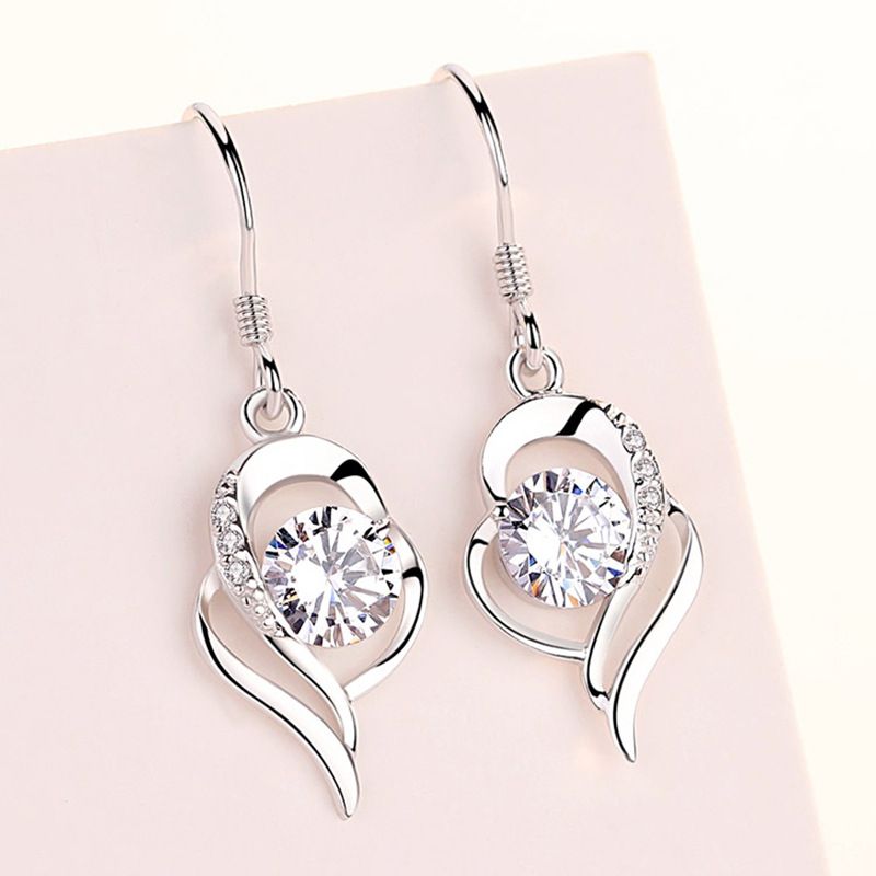 New Sterling Silver Needle Heart-Shaped Long Earrings Female Temperament New Korean Style Earrings Earrings Girlfriends' Gift Holiday Gift