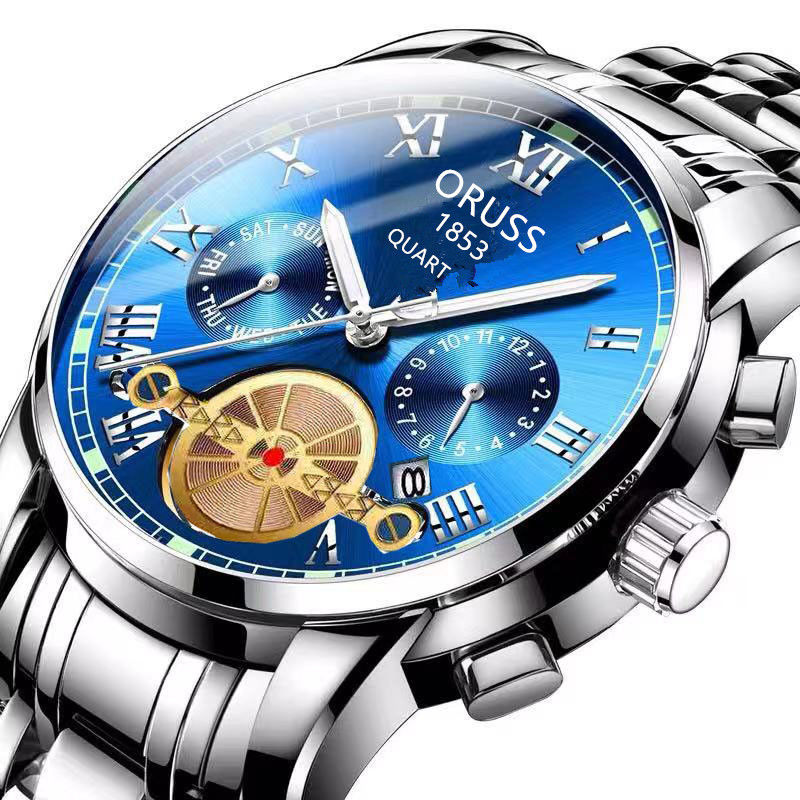 swiss watch men‘s trendy new refined steel belt waterproof luminous quartz student male watch automatic non-mechanical watch