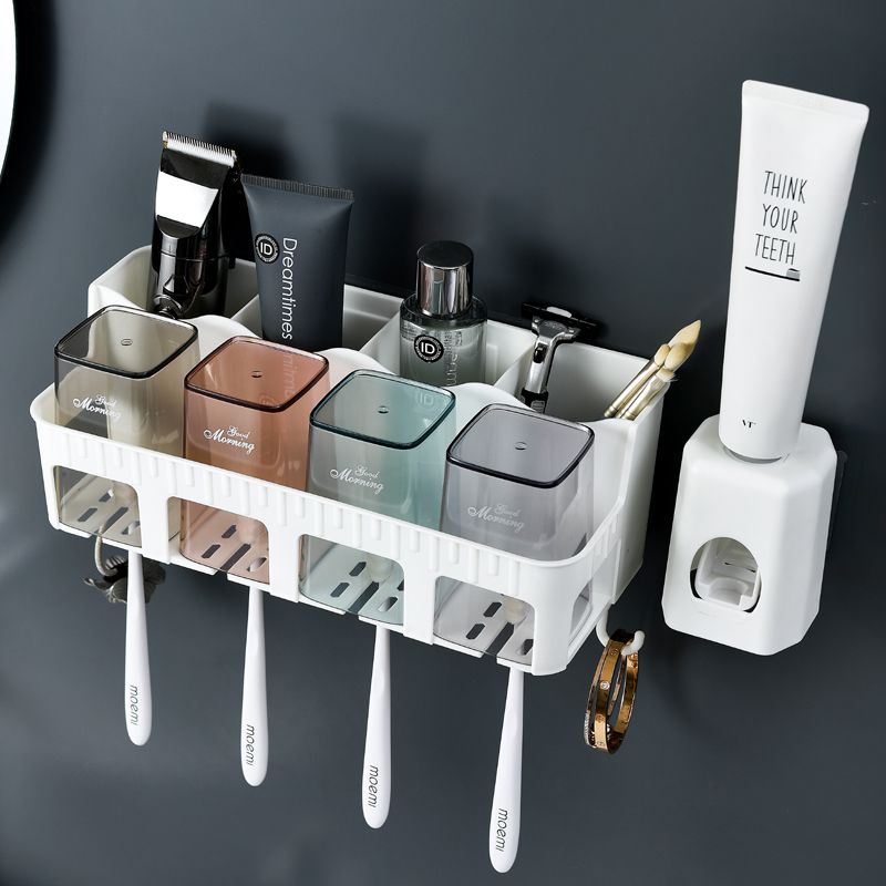 punch-free high-end toothbrush holder wall-mounted wash cup cover bathroom mouthwash cup household wash table rack