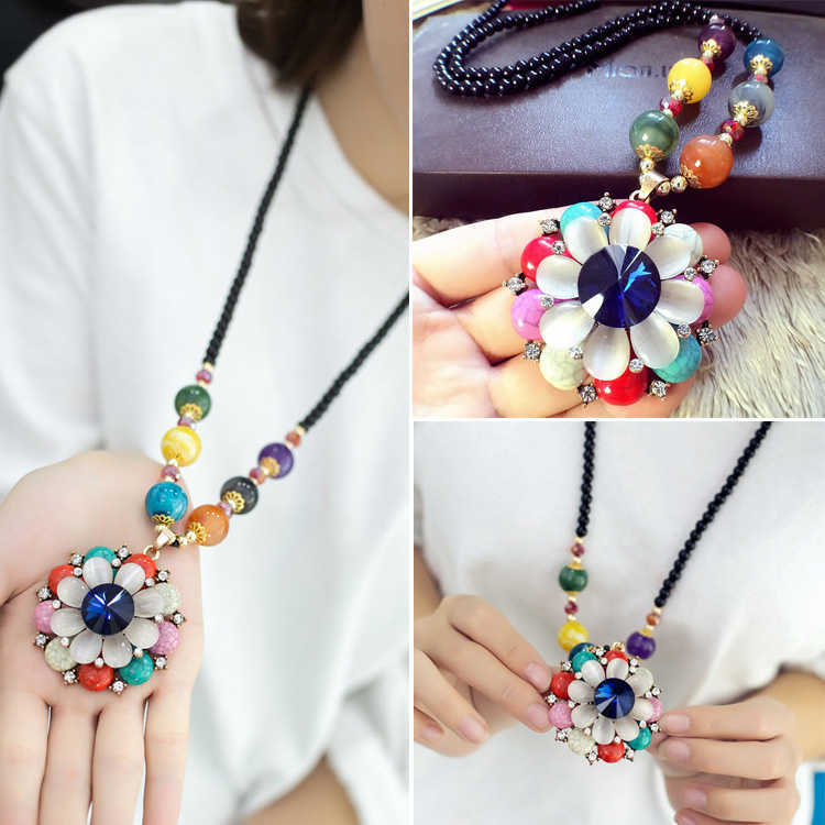 Internet Celebrity Sweater Chain New Long Necklace Female Pendant All-Match Colorful Beads Pendant Fashion Clothes Accessories Autumn and Winter Ornament