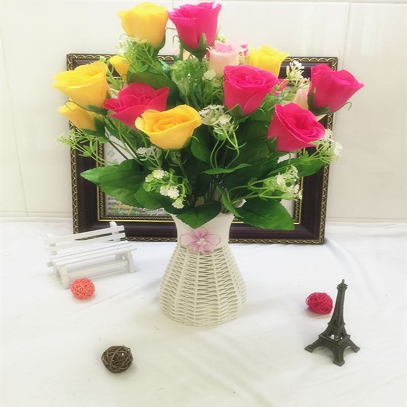 Artificial Flower Rosebud Budding Silk Flower and Plastic Flower Fake Flower Dining Table and Tea Table in Living Room Decorative Flower Pot Furnishings