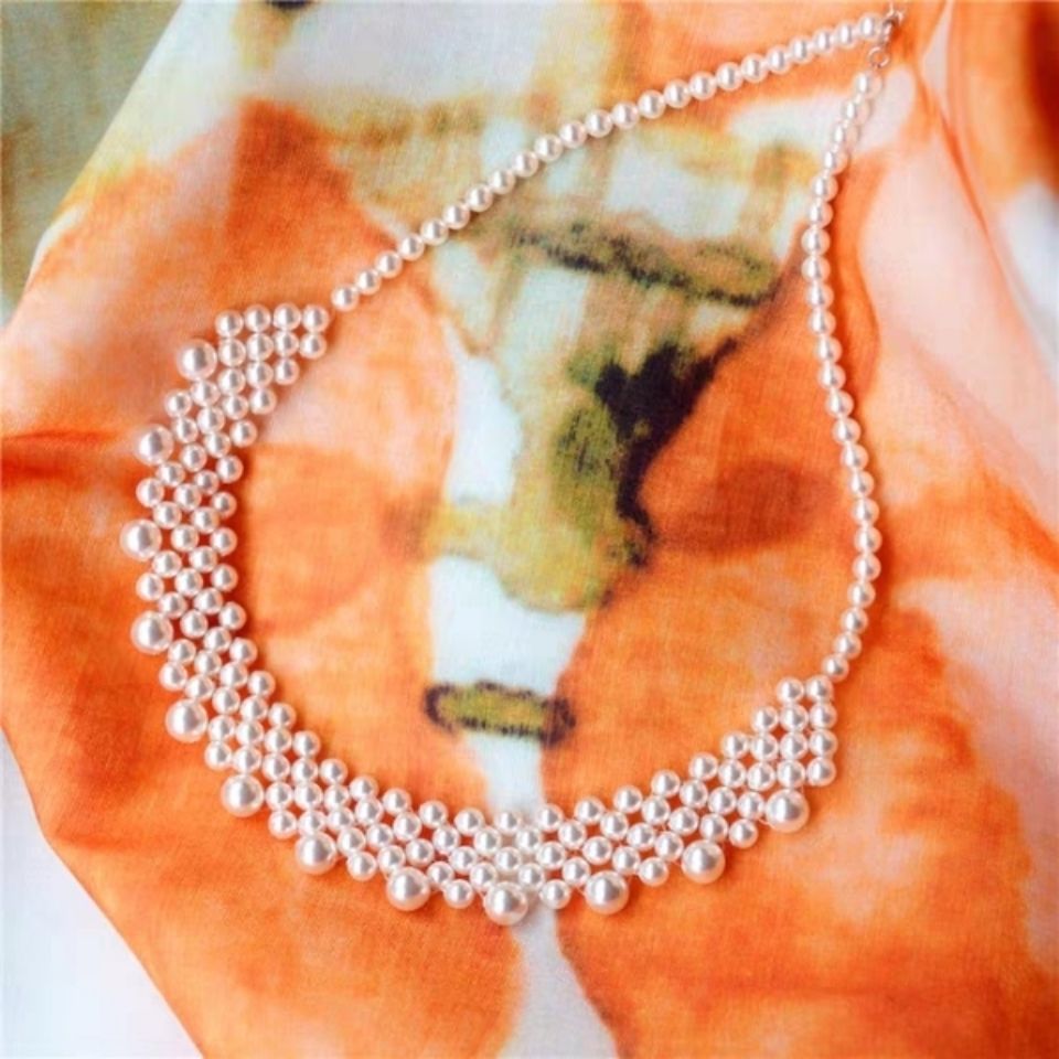 austrian crystal pearl clavicle necklace exaggerated multi-layer new thyroid surgery covering scar x54