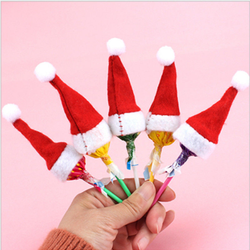 candy christmas decorations mini christmas hat non-woven fabric small hat christmas lollipop cap water bottle cap hat