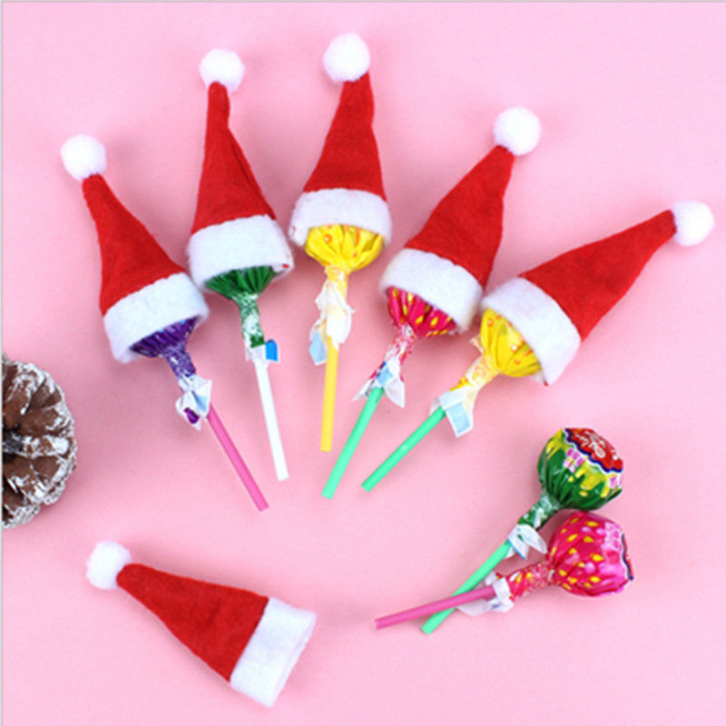 candy christmas decorations mini christmas hat non-woven fabric small hat christmas lollipop cap water bottle cap hat