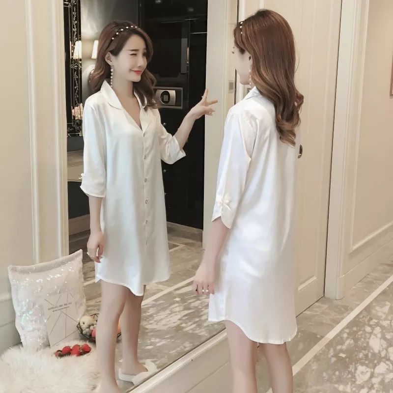 sexy pajamas women‘s summer see-through plus size nightdress women‘s summer thin loose boyfriend style white shirt nightdress