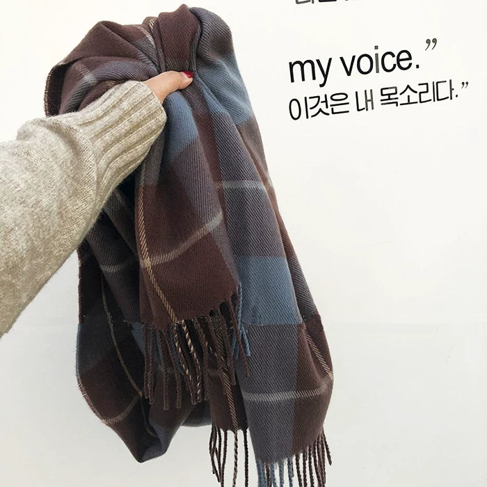 new style cashmere-like korean style plaid scarf female winter college student all-matching warm thickened internet celebrity scarf